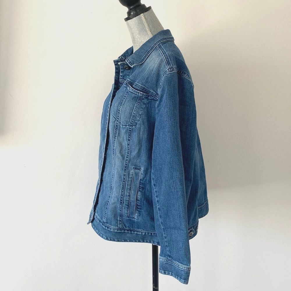 J. Jill Blue Cotton Denim Jacket 2X Preppy Boho Western Versatile Coastal - Picture 2 of 16